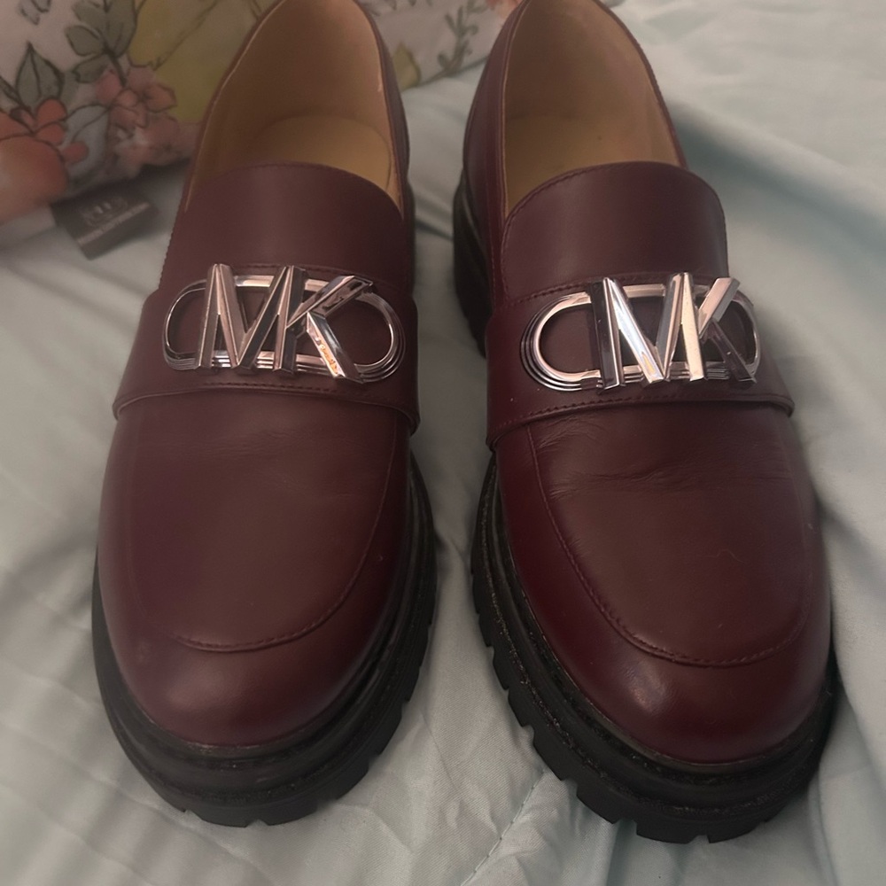 Michael Kors Maroon Loafers with Metallic Logo
